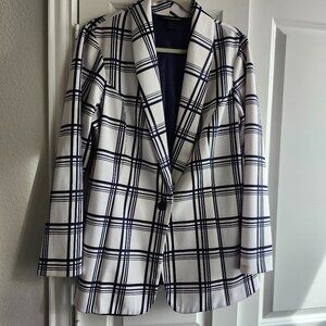 Women's white and navy, single button blazer, size 14/16, by Ashley Stewart